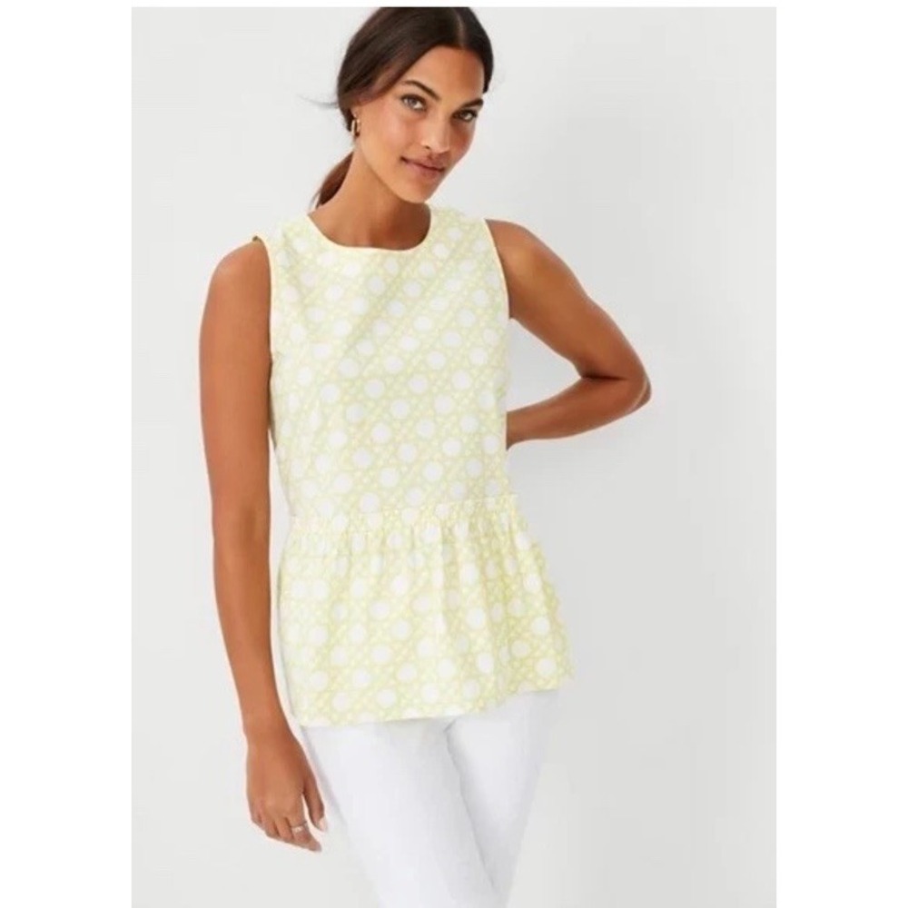 NWT $79.50 Ann Taylor Rattan Tie Back Peplum Top Lemon Twist Sz S Bamboo
